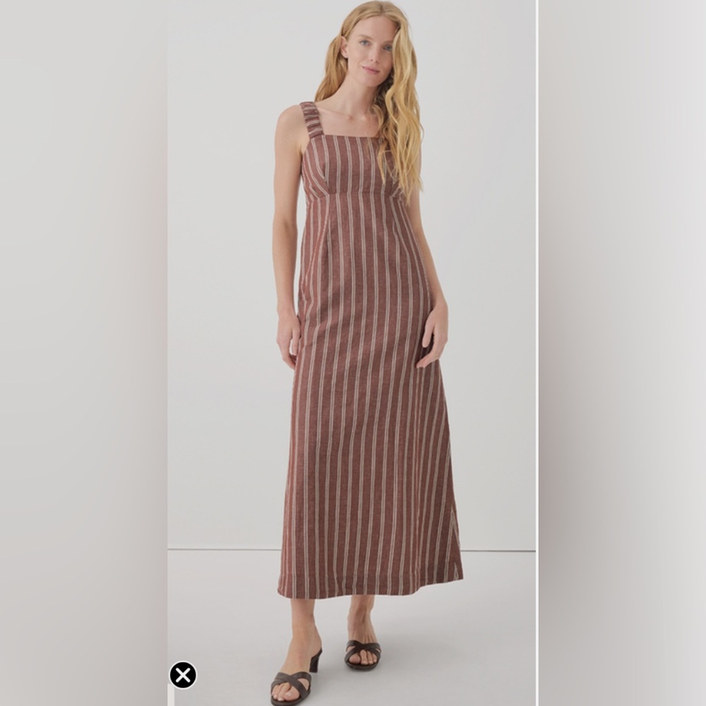 Pact Canopy Linen Blend Tank Dress in Mahogany Stripe